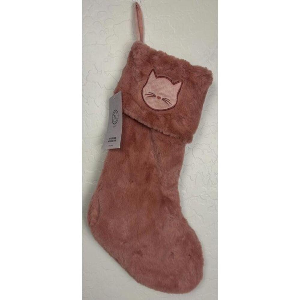 Martha Stewart Cat Pet Fuzzy Pink Holiday Stocking 18x7‎ 1830